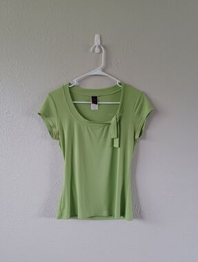 Wrapper Light Green Tie-Accent Short Sleeve Top